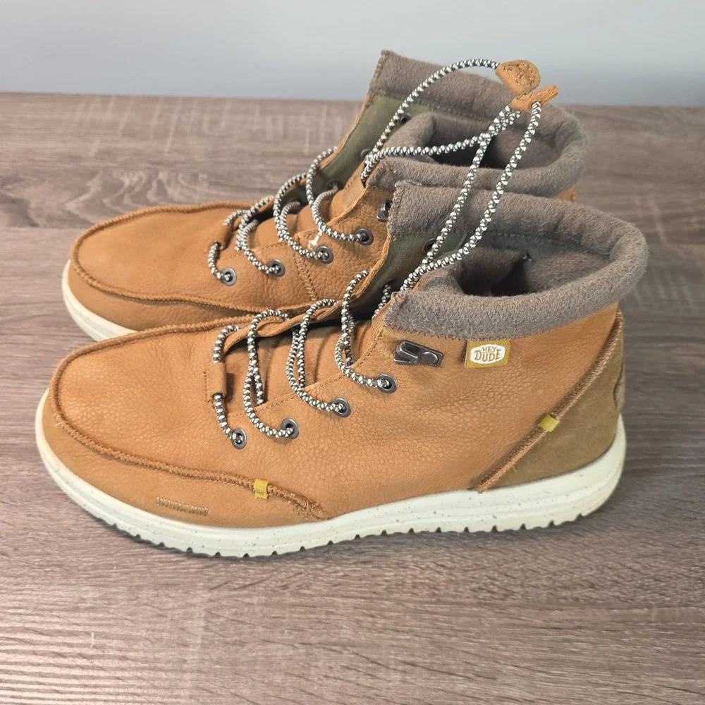 Hey Dude Bradley Boot Leather Mens 11 Tan Brown Moc Toe Chukka Ankle Boots 40046